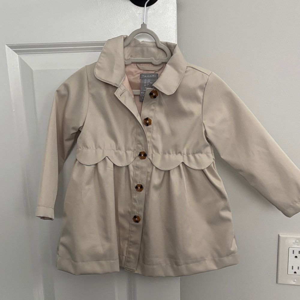 Tahari Kids Cream Raincoat with Brown Buttons